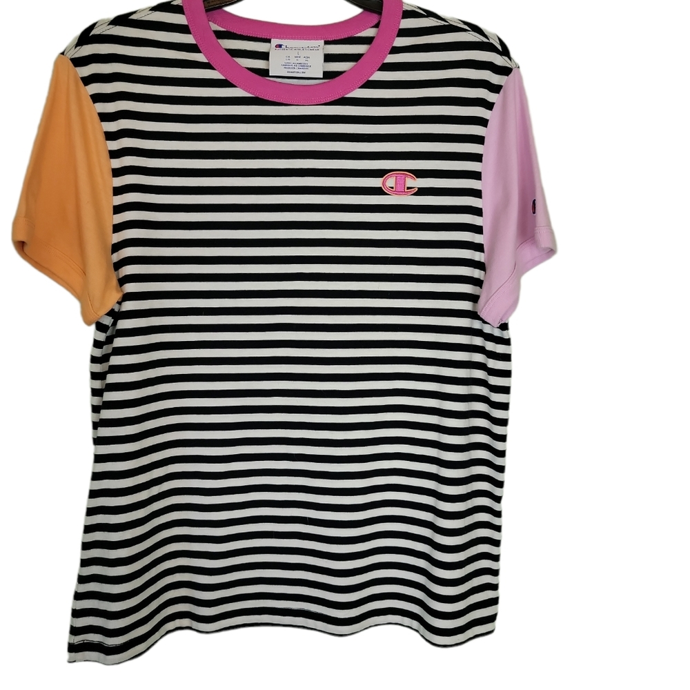 Champion Athletic Wear Crew Neck Short Sleeve Multi-color Pull Over Top Sz Large
